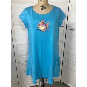 Bechamel Dress Beach Coverup Women’s Blue Teal Knit 100% Cotton Screenprint M